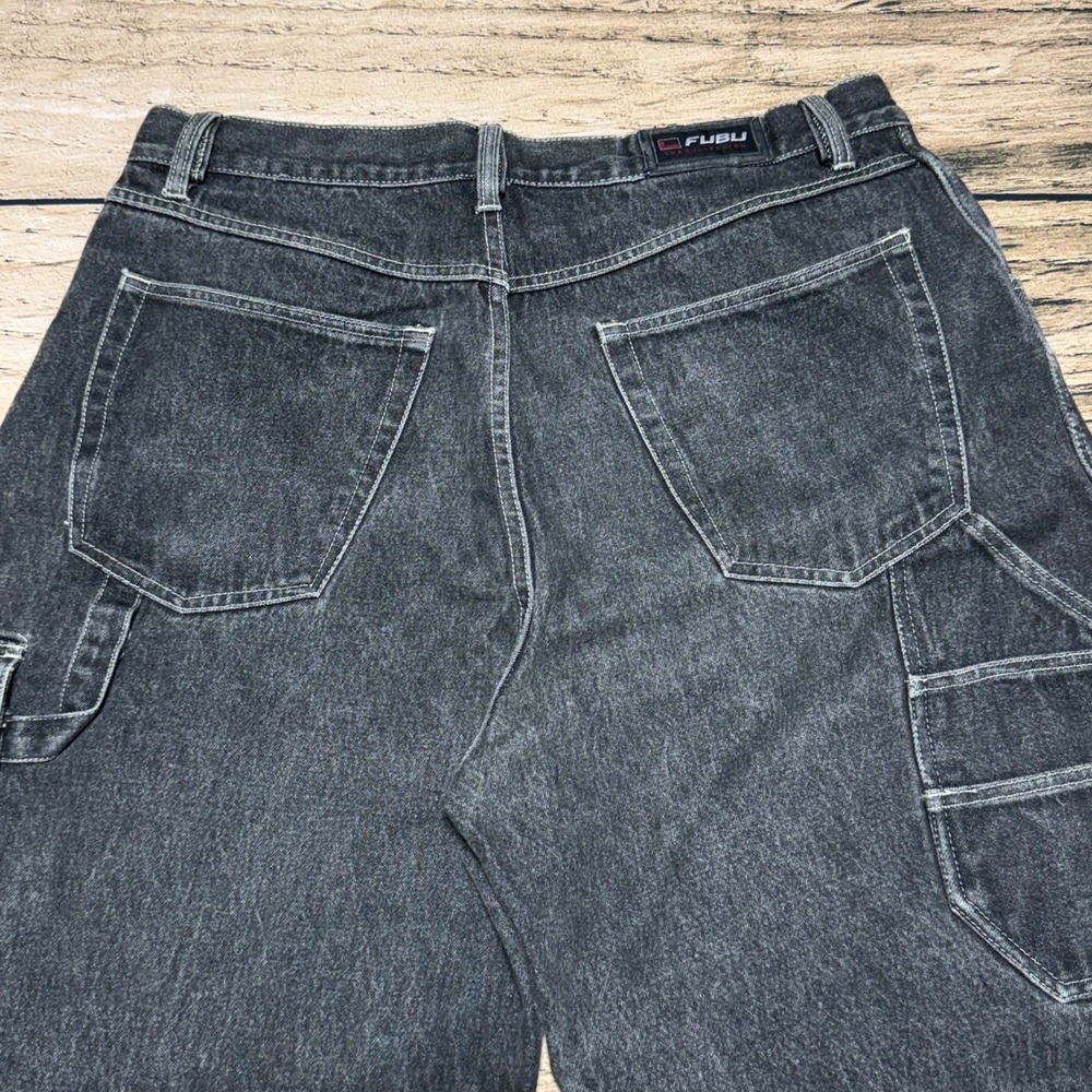 FUBU Carpenter Jeans Mens 40x32 Black Denim Streetwear Y2K Baggy Cargo Pants